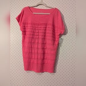 NWT Liz Claiborne L Top Hot Pink Straight Ruffles Office Casual Layer Piece Work